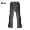 Ohsisa Men's Micro-Pants New Fashion Retro Elastic Waist Korean Gradient Small Horn Pants Distressed Straight Casual Mid-Waist