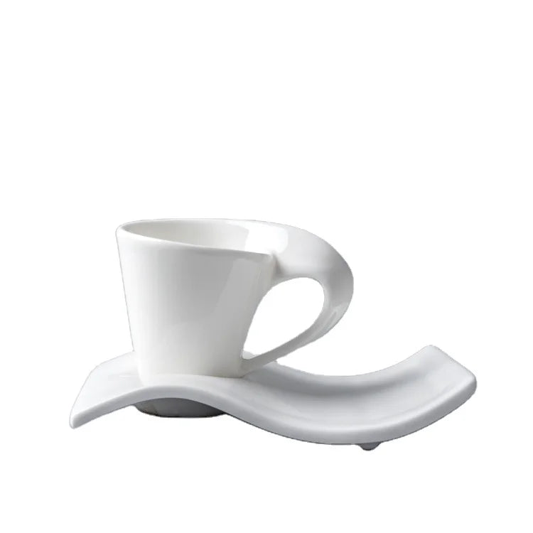 Factory Wholesale White Handle Coffee Cup with Wave Bottom Plate