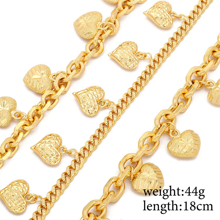 Factory Wholesale Personalised 24K Gold Plated Heart Shape Charm Bracelets for Women Fashion Design