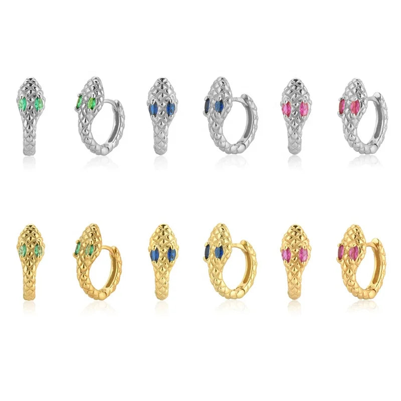 YHE0289 925 Sterling Silver Green Zircon Viper Circle Hoops Pendiente CZ Huggies Clips Piercing Party Loops Tiny Jewelry
