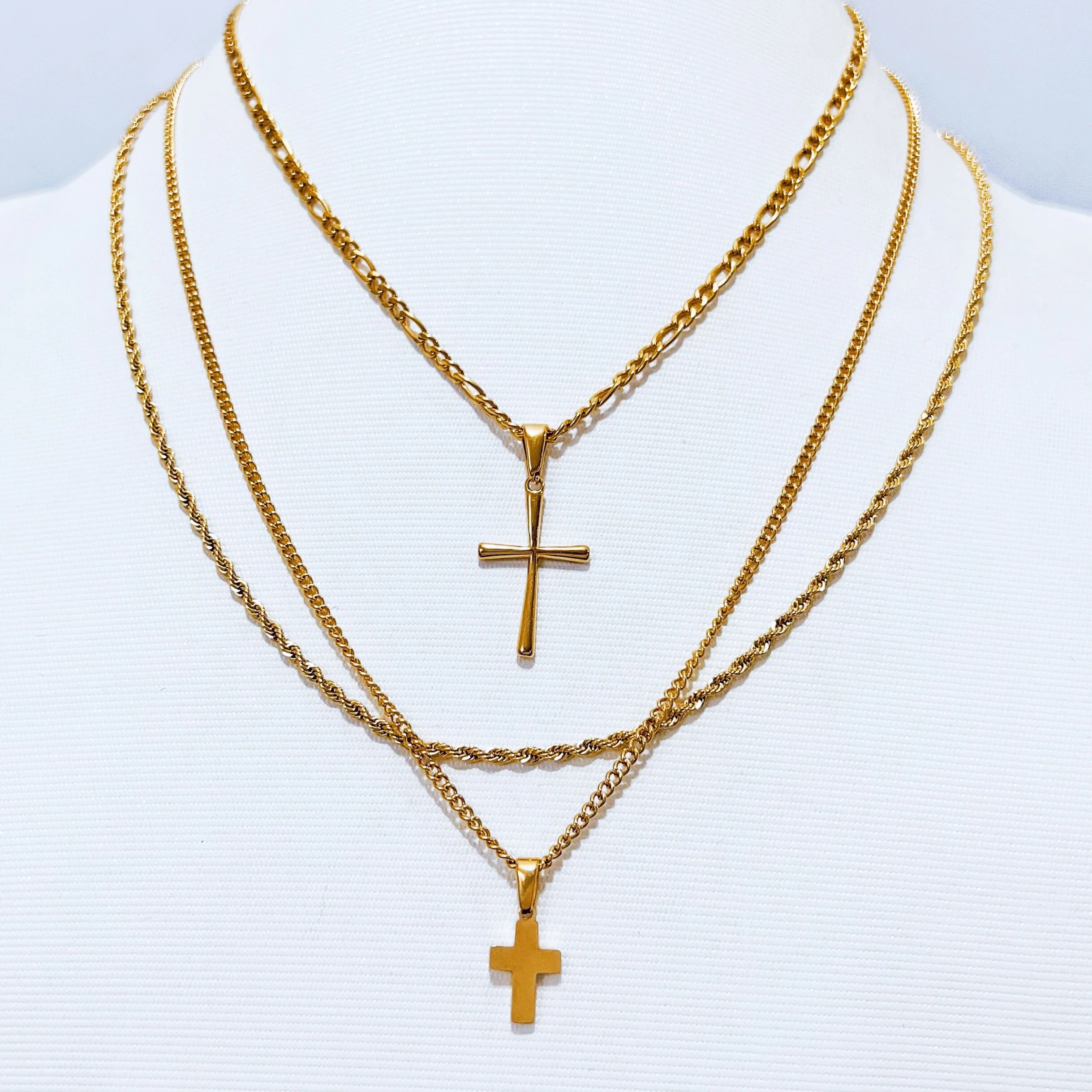 Women Stainless Steel Multilayer Pearl Inlay Cross Necklace 18k Gold Christian Cross Necklace Jewelry Men Plain Cross Necklace