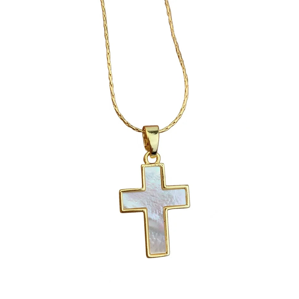 Wholesale Custom Classic Cross Necklace for Women White Mother of Pearl Shell Pendant Neck Religious Gift Jewelry MegaBDM