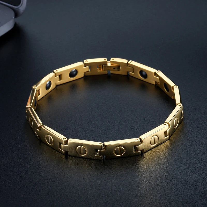 Medical Grade Pure Titanium Health Care Energy Gold Bio Magnetic Bracelets with Hematite Physical Therapy Jewelry Bracelet