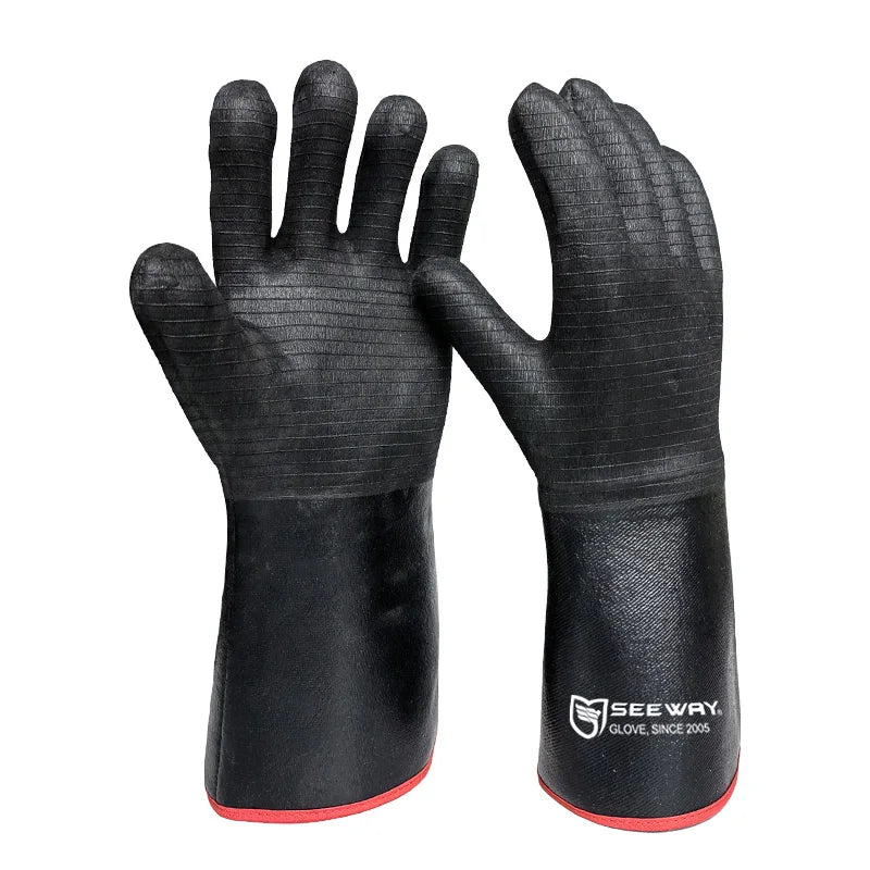 Seeway Waterproof Oil Resistant Neoprene Jersey Cotton Lined Textured Heat Resistant Oven Grill Gloves Anti Steam Dishwasher