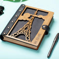 Customized Wooden Cover Notebooki Customizable A5 A6 Wooden Journal with Hollowed-out Design Gift Available with Leather Button
