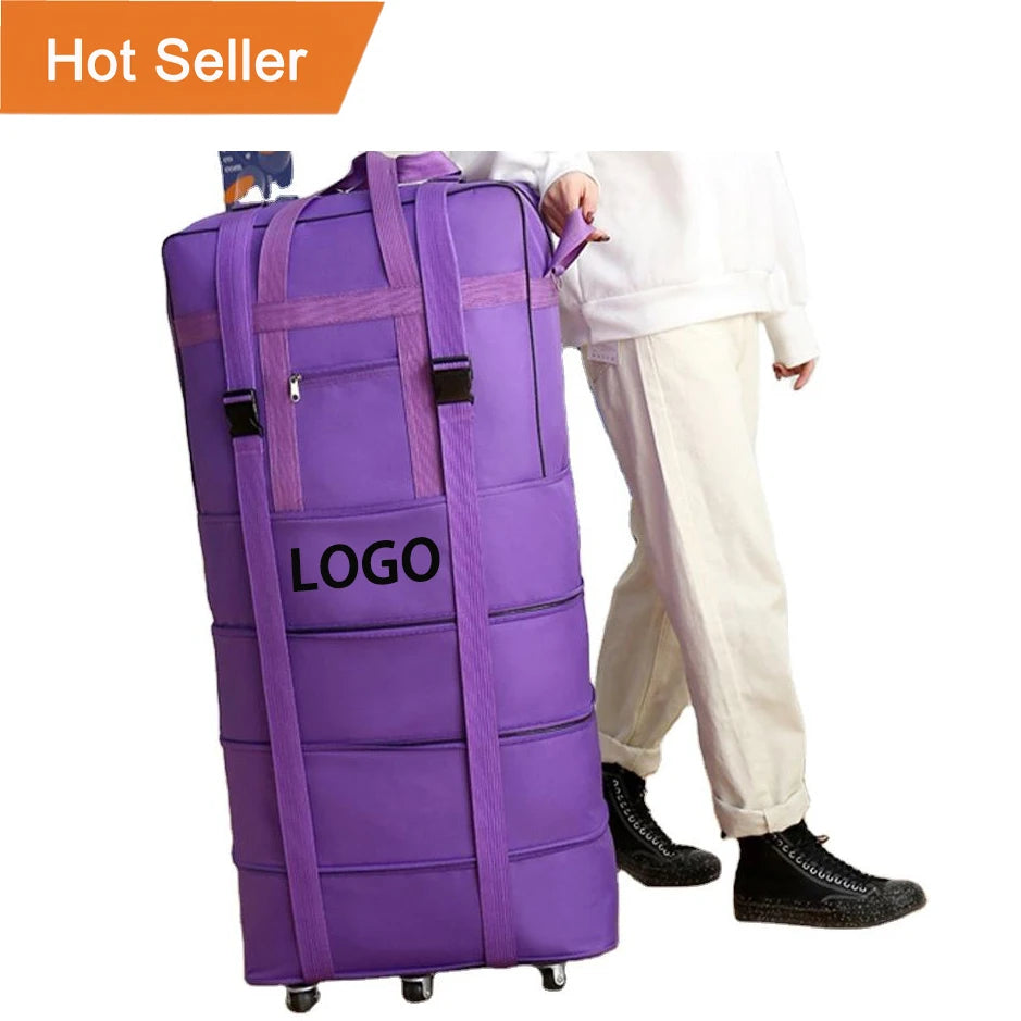 Custom Logo Durable Waterproof Luggage Bags Air Consignment Suitcase Foldable Duffle Travel Bag with Wheels