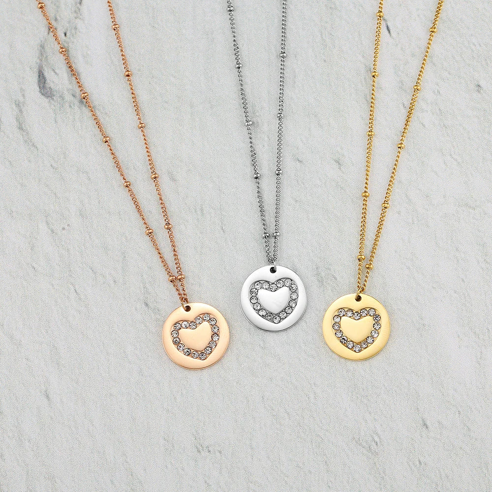 Clear Crystal Heart Chain Necklace Stainless Steel with Zircon Pendant Trendy Engagement Fashion Jewelry Gift