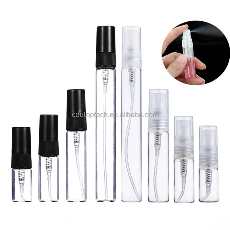 Wholesale Perfume Tester Glass Spray Bottle 2ml 3ml 5ml 10ml Mini Transparent clear Black Sample Perfume Glass Vials Bottles