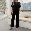 Hot Selling Casual Solid Knitted Short Sleeve Wide Leg Pants Set Womens Clothing