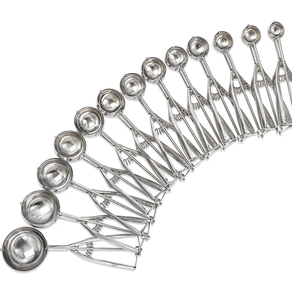 13-Piece 201/304 Stainless Steel Cookie Dough Scoop Set Trigger Release Ice Cream Baking Meatball Muffin Scooper Metal Toolset
