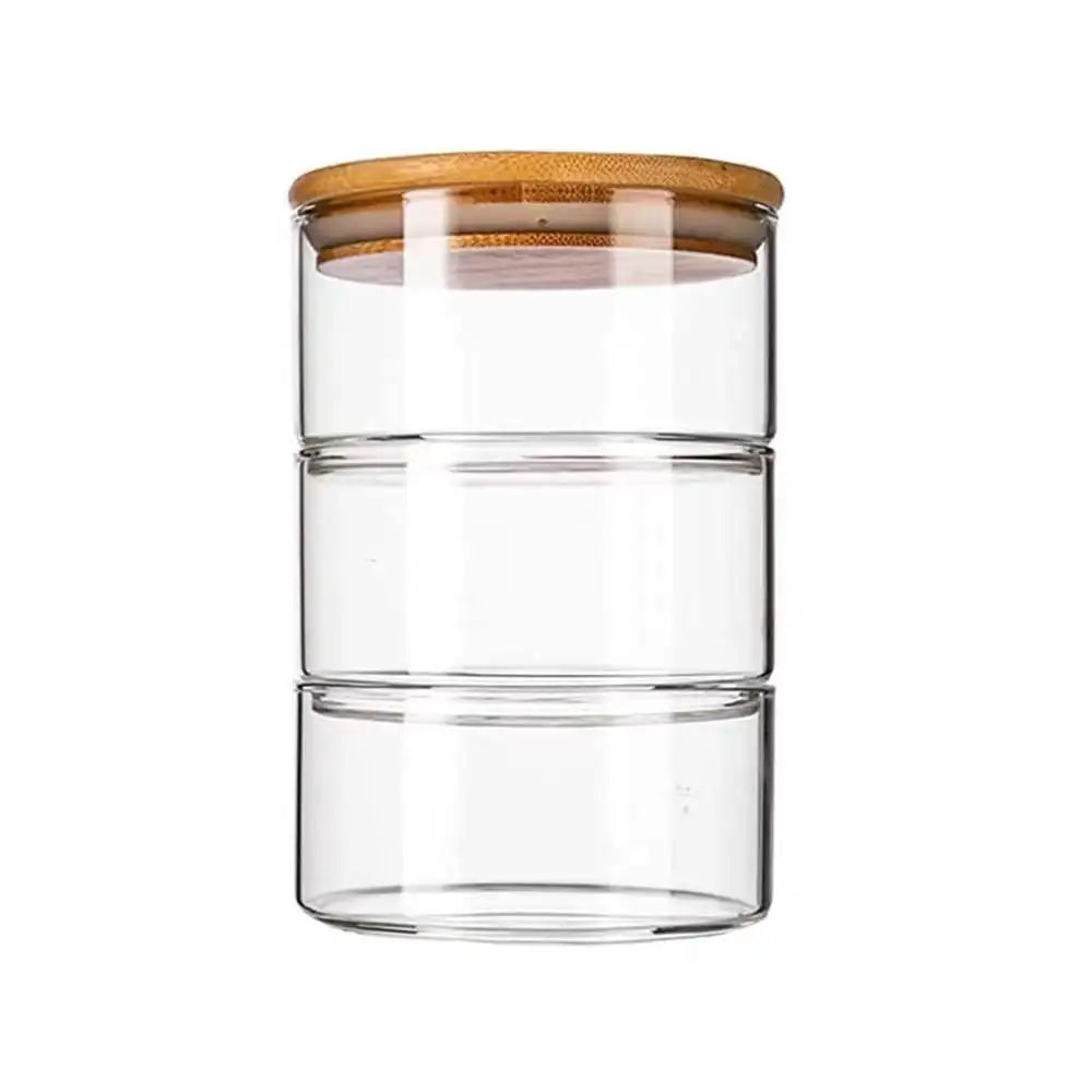 Set of 3 Wide Mouth 500ml Glass Storage Jars with Bamboo Airtight Lids Stackable Kitchen Food Storage Canisters for Spice Candy