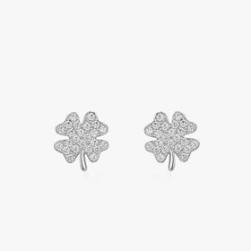 Ailmay New Arrival Lucky Four-Leaf Clovers Stud Earrings Clear Zircon Anti-allergy Earring Gift for Women Fine Jewelry