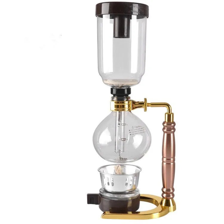 Hot Sale 5 Cups Syphon Coffee Glass Pot with Gold Handle for Homey Hotel Restaurant Syphon Dipper Coffee Maker