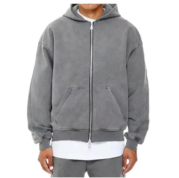 Custom Relaxed Loose Fit Zip-through Hoodie Jacket Mens Gym Wear Sweatshirt 100% Cotton Zip up HOODED SWEATSHIRT WITH ZIP