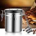 Cafe Air Tight Storage Container  With Spoon on Lid Stainless Steel Tea Coffee Beans Sugar Containers