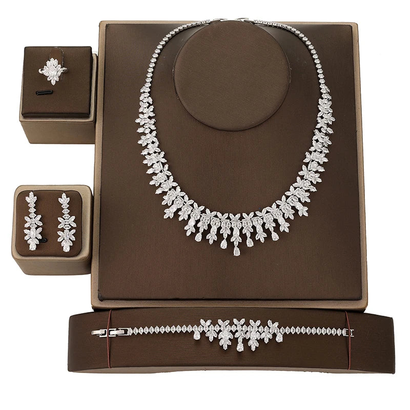 Wholesale Ready Stock Classic CZ Wedding Accessories Copper Cubic Zirconia Luxury Bridal Jewelry Set for Women BN7981