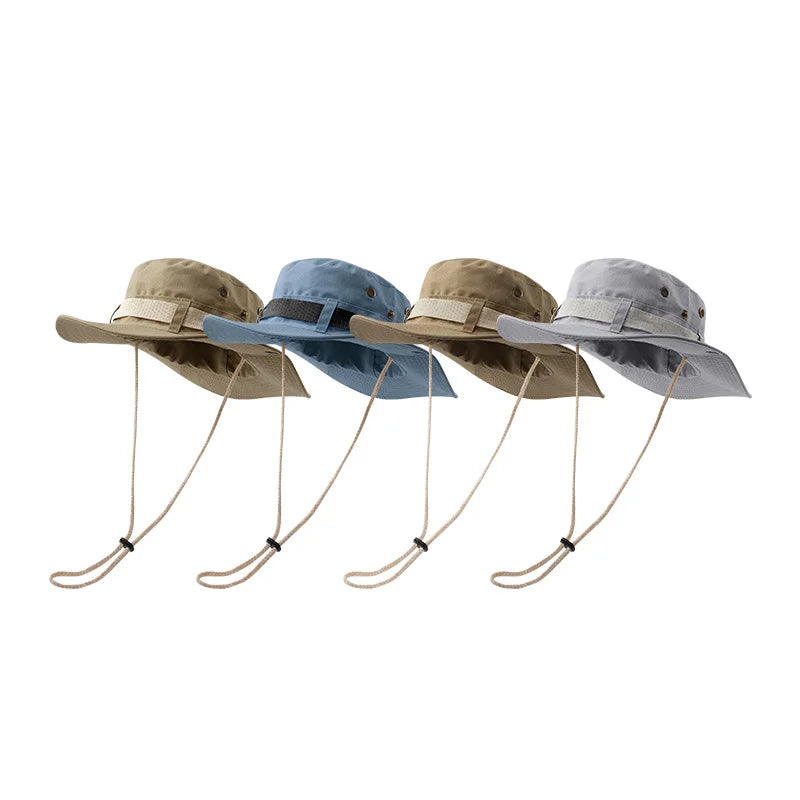 2026 New Design Sun Protection 100% Cotton Drawstring Bucket Hat Multiple Colors Hiking Hat With Large Brim