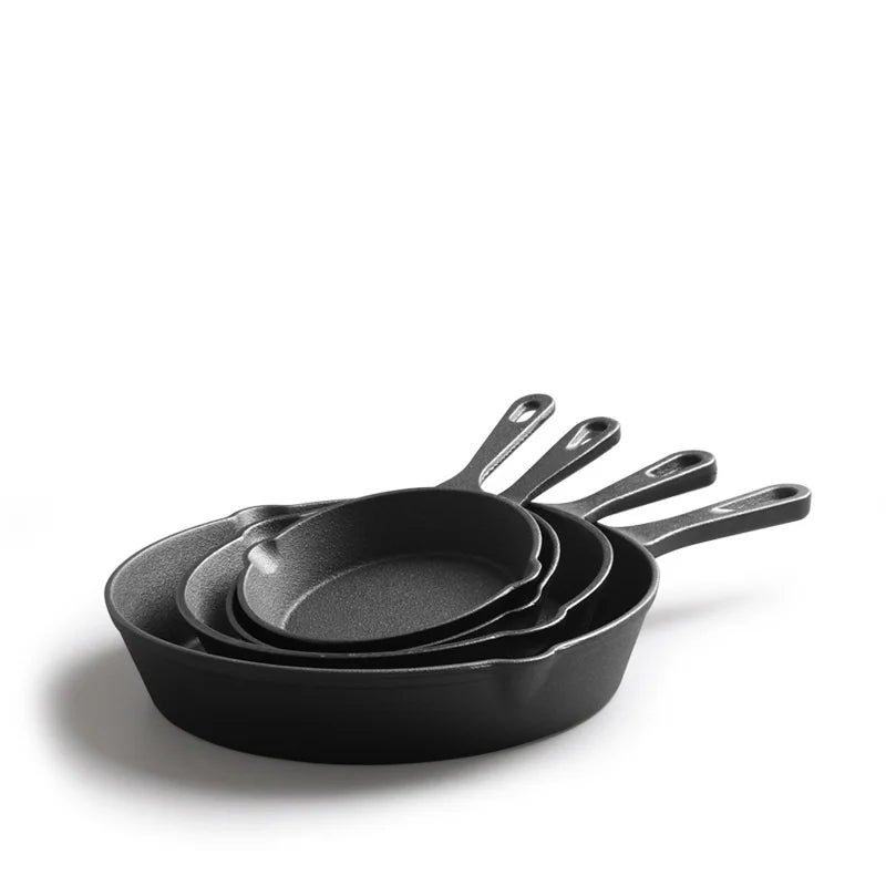 Old-Style Classic Cast Iron Kitchenware Set Small Non-Stick Egg Frying Pan with Uncoated Metal Household Oil Splatter Pan