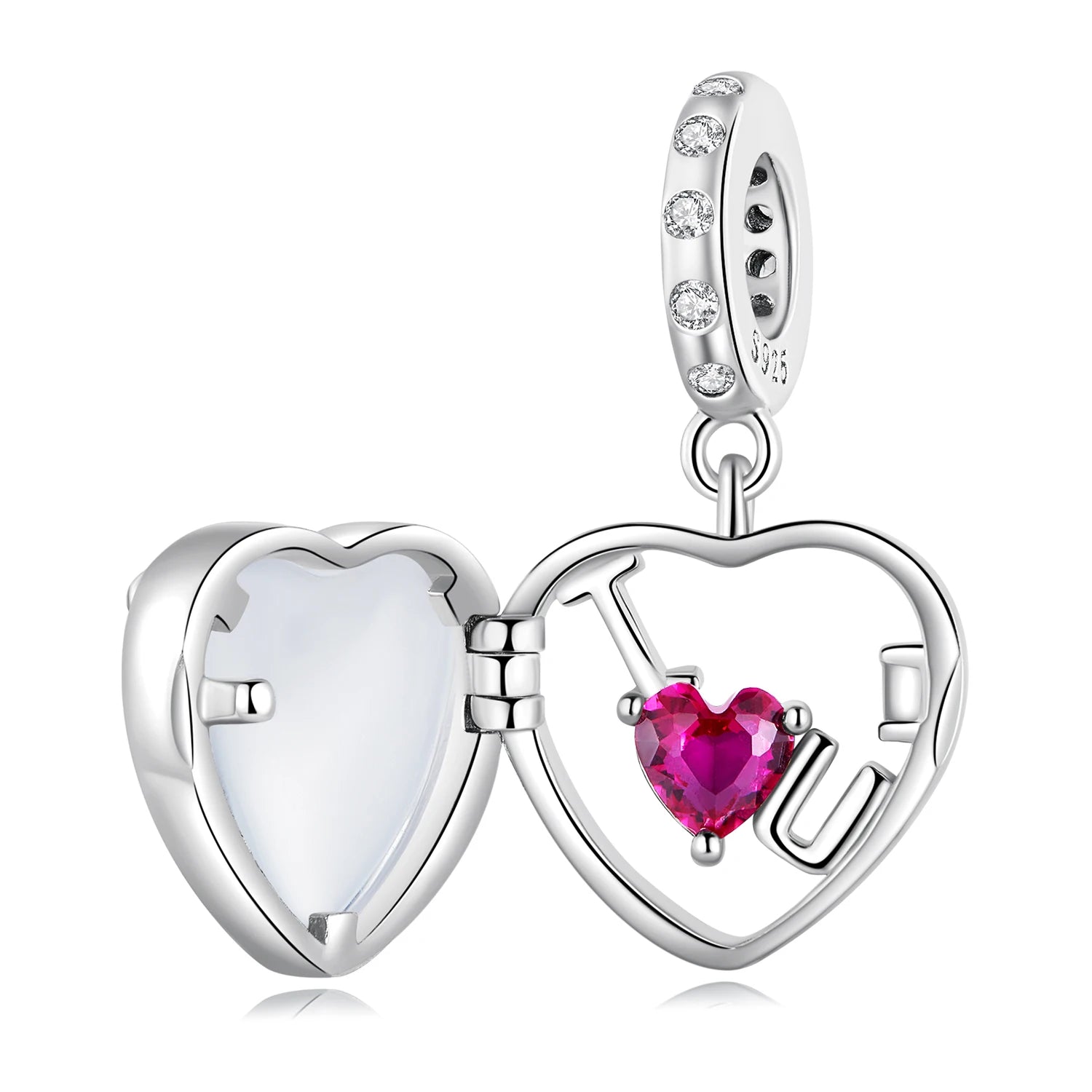 HOT 925 Sterling Silver Rose Red Love Hanging Bead Heart Zircon Pendant Fine Jewelry for Women Valentine's Day Gift BSC681