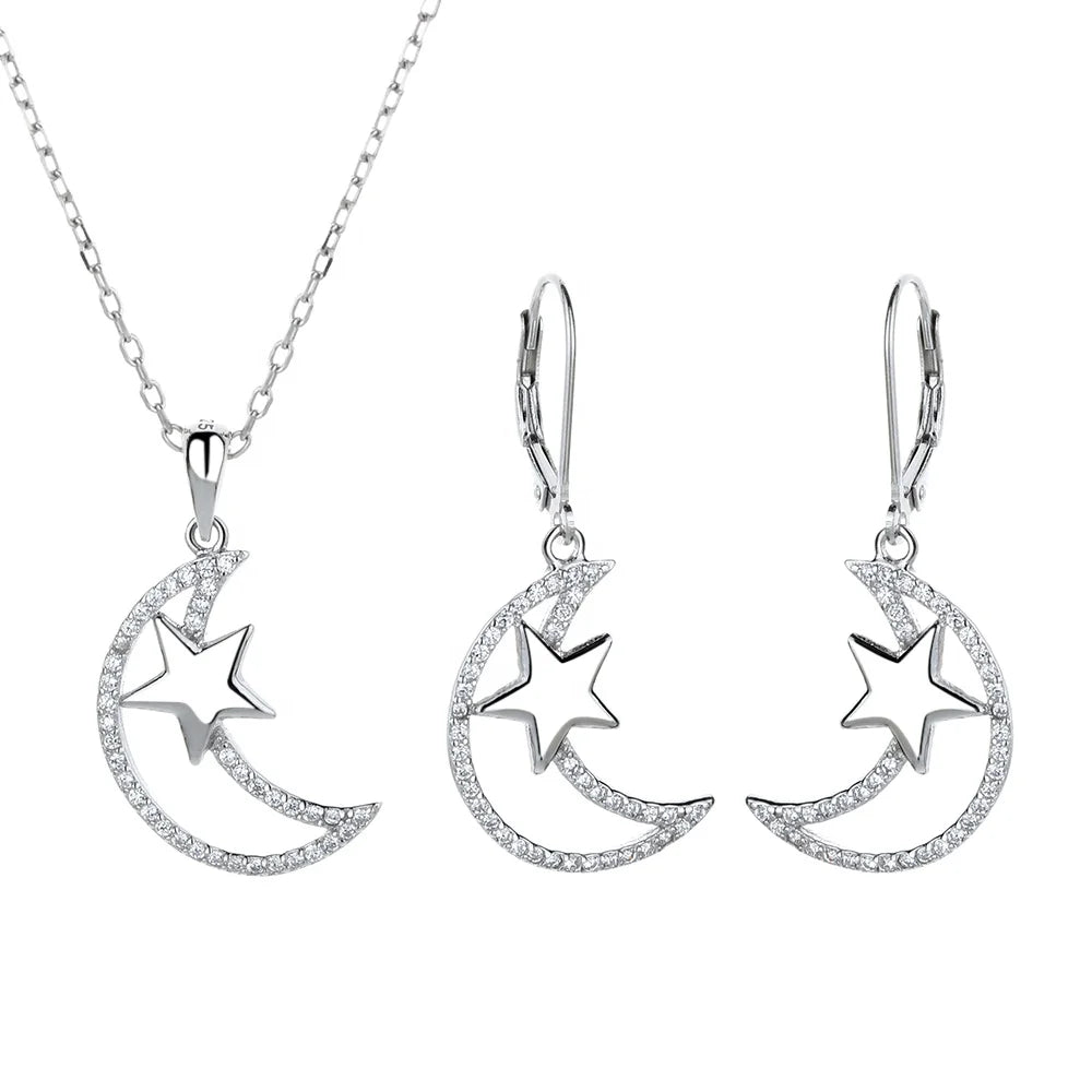 Sells Romantic Earrings with Star and Moon Pendants and Small Hoop Earrings