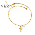 Ason Jewelry Hot Sale New Design Stainless Steel Anklet 18k Gold Plated Cross White Pearl Charm Anklet for Women