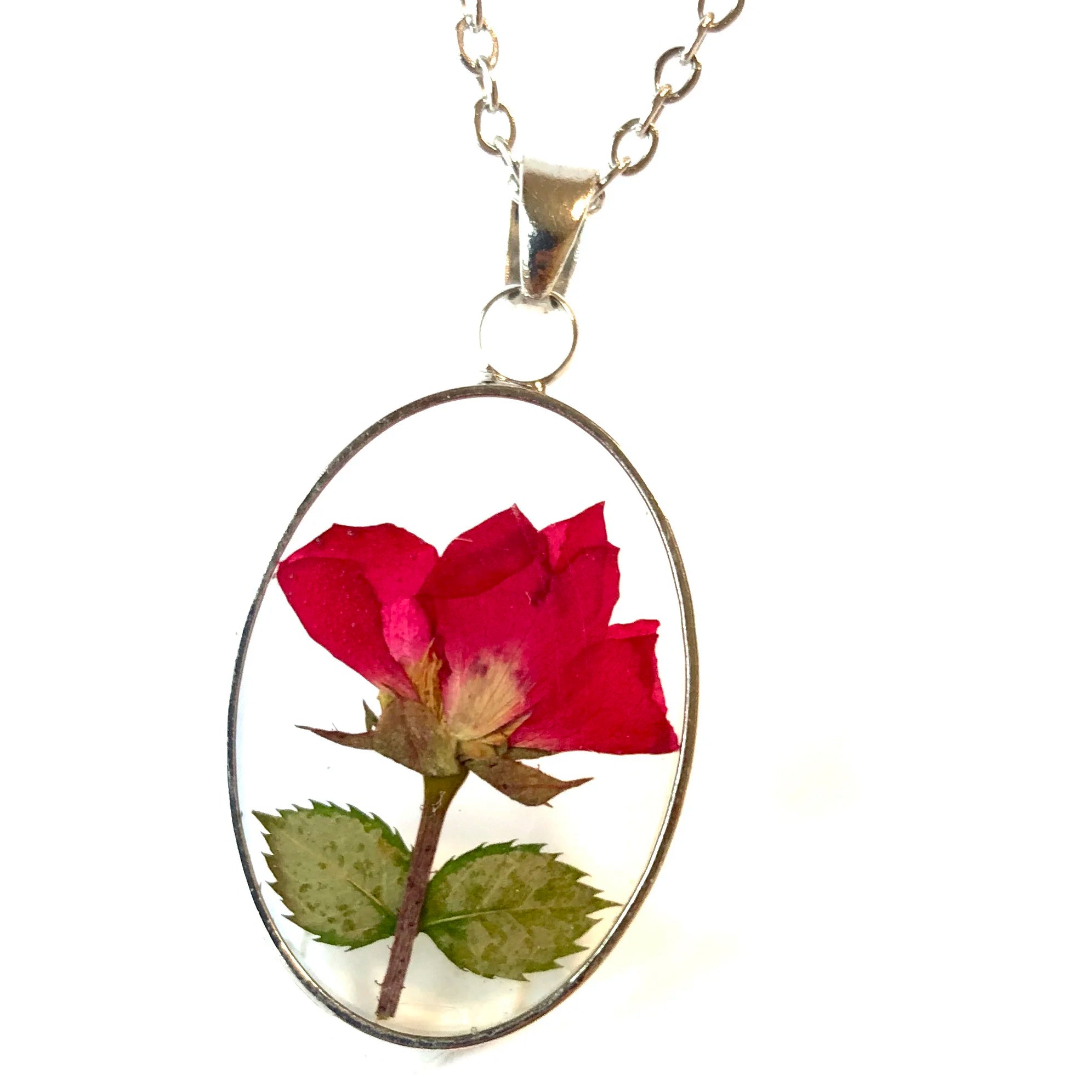 New Design Red Rose Necklace Resin Jewelry With Real Pressed Flower Necklace for Girl Friend