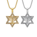 Hip Hop Hexagram Star David Jewish 18K Gold Plated Cubic Zirconia Waterproof Stainless Steel Fashion Jewelry Pendant for Man
