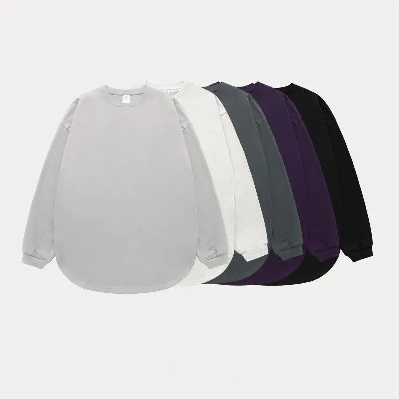 Custom Logo 100% Cotton 305gsm Casual Scoop Bottom Unisex T Shirts Long Sleeve T-shirt for Men