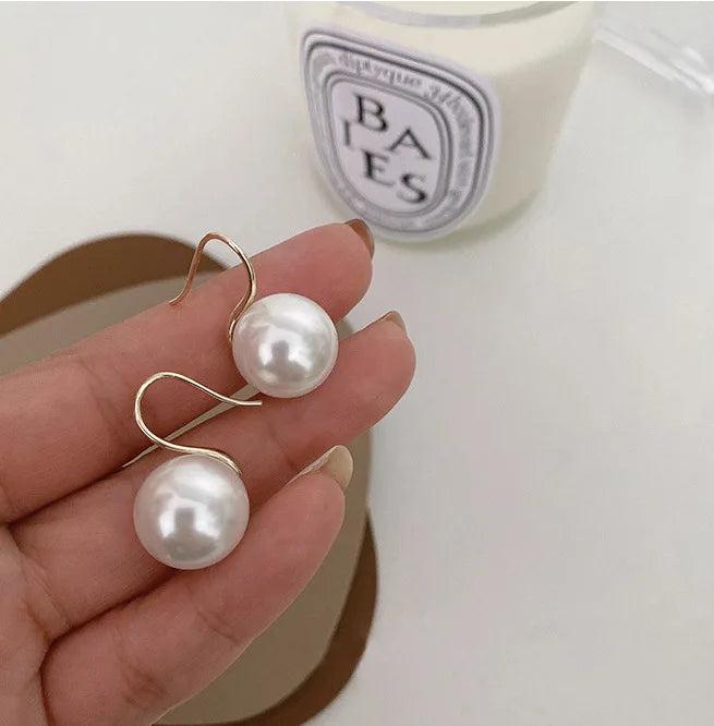 BSZ118 925 Sterling Silver Round Pearl Hook Earrings Mother's Day Gift 10mm 12mm