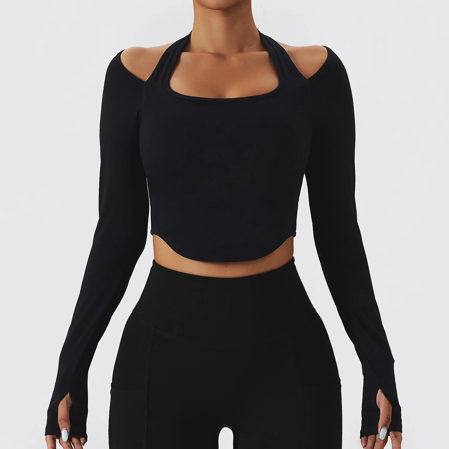 Breathable T-shirt Long Sleeve  Yoga Suit Women's Quick-Dried Fitness Dress With Neck Training Running Top