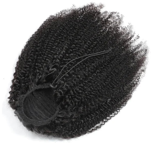 SH in Stock Afro Black Kinky Curly Remy Brazilian Human Hair Extensions 4B-4C Drawstring Grade Ponytail Wigs