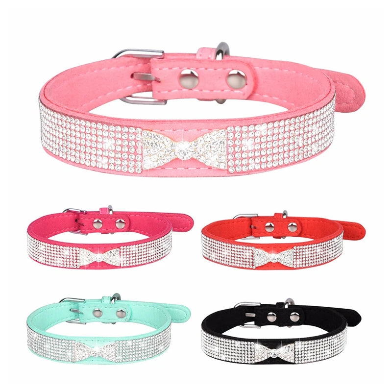 Hot Selling Stylish Dog Cat Collar with Rhinestone Crown Decoration PU and Fiber Material Bling Diamond Dog Collar