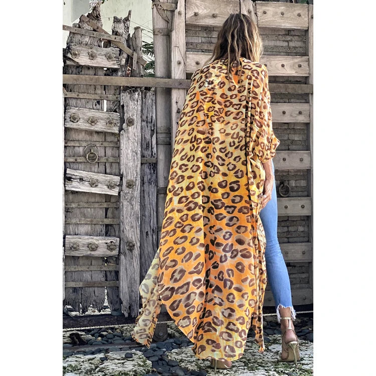 Animal Print Bikini Cover Ups Summer Seaside Dress Resort Chiffon Swimsuit Cover Ups