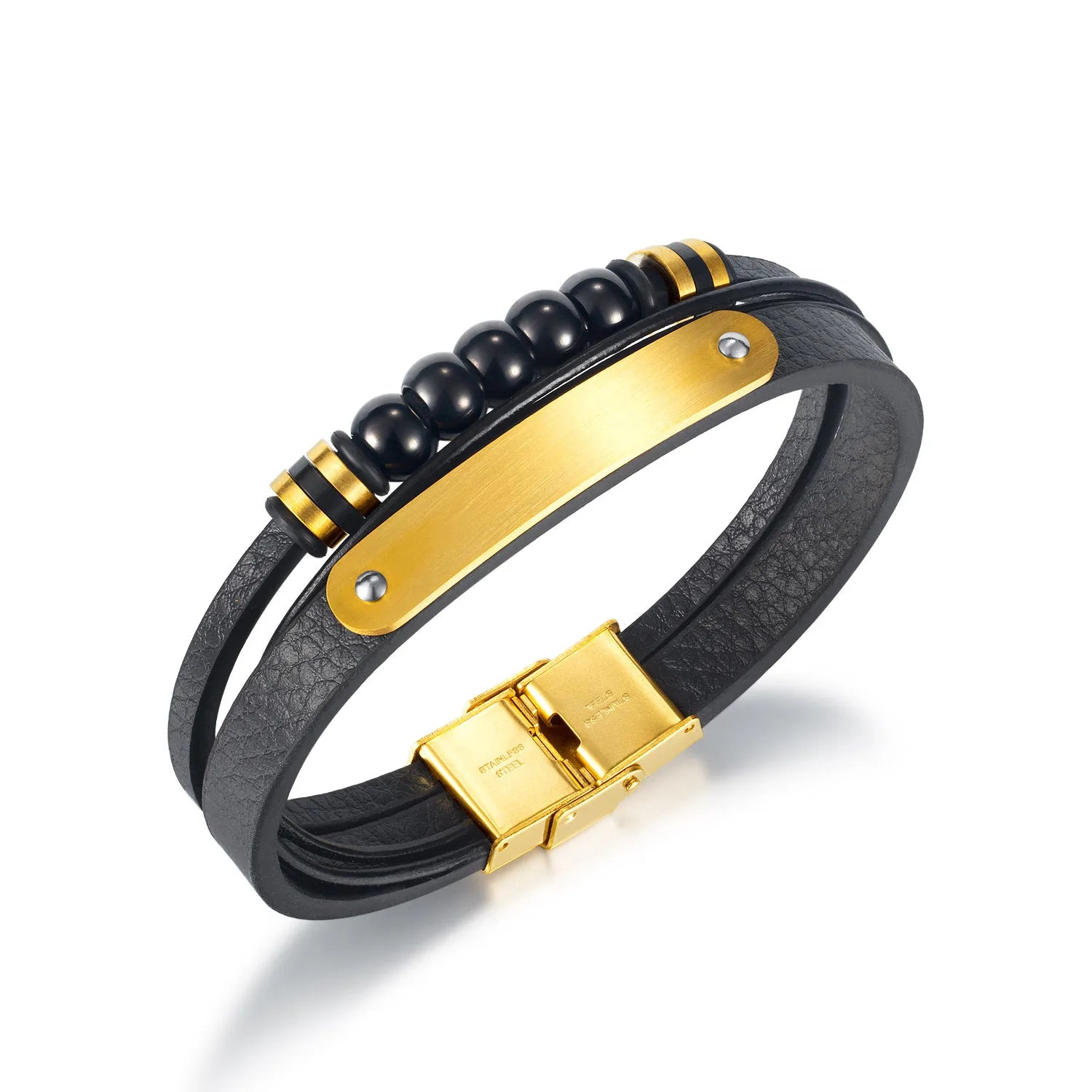 Braided Bowknot Leather Wrap Bracelet Titanium Steel Ball Adjustable Buckle Multilayer Jewelry Leather Bracelets Bangle for Men