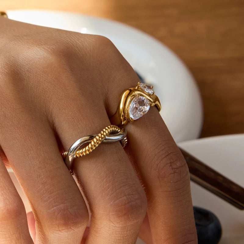 G4006 Wholesale Stainless Steel Ring 18k PVD Gold Plated Zircon Rings Waterproof Hypoallergenic Fashion Jewelry for Women
