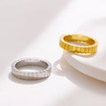 MECYLIFE Stripes Pattern Women Stackable Rings 18K Gold Plated Stainless Steel Ring Wedding Jewelry Diamond Ring