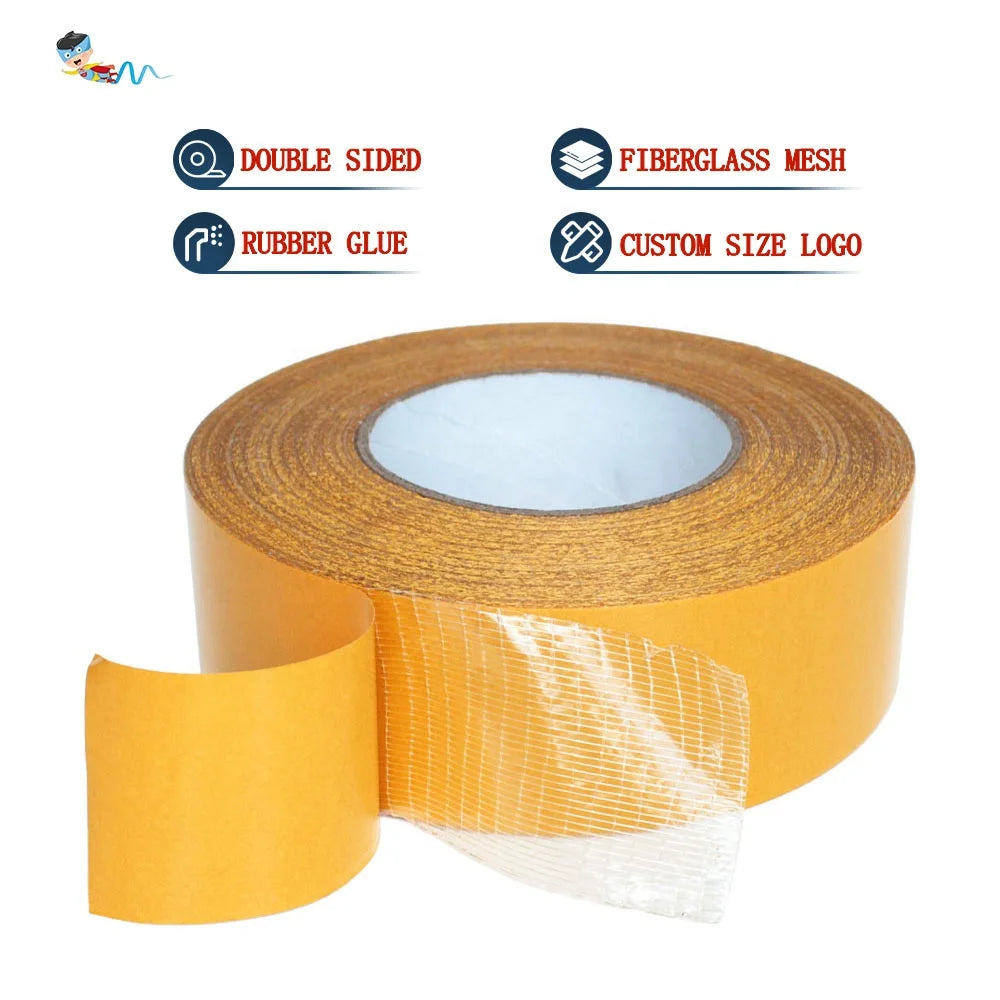 High Viscosity Mesh Scrim Cross Weave Fiberglass Rubber Power Adhesion Double Sided Filament Carpet Rug Mounting Adhesive Tape