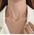 2025 New Stainless Steel Jewelry PVD 18K Gold Plated Emerald Square Zircon Pendant Choker Necklace Waterproof