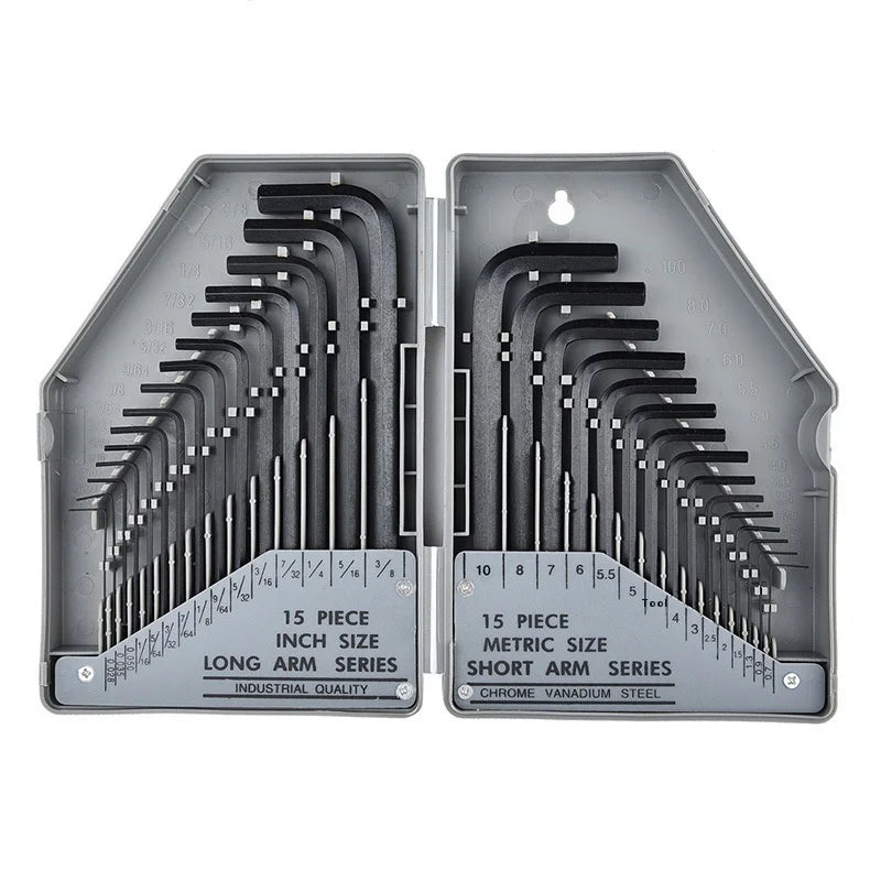 30-Piece Set Blackened Flat Head L-Shaped Key Wrench Metric Hexagonal Industrial Tools Adjustable Wholesale Steel Material