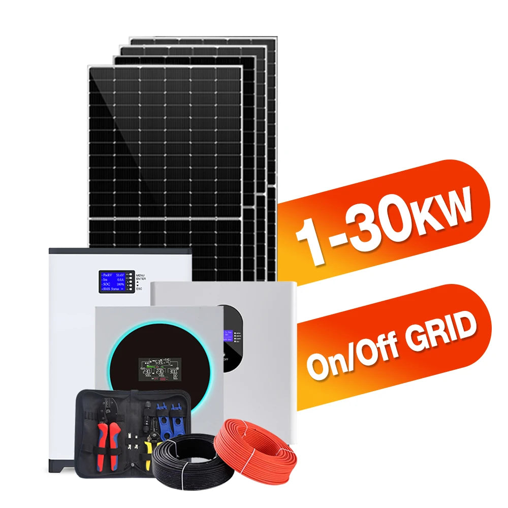 Home Hybrid Solar Energy System Panel Photovoltaic Kit 5000W 5Kw 10Kw 20Kw 30Kw Solar Power System Cost for Home in Europe