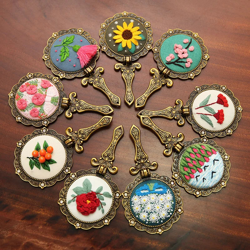 DIY Embroidery Mirror SetSea of Flowers Needlework Handmade Craft Color Threads Stitchwork Embroidery Makeup Mirror