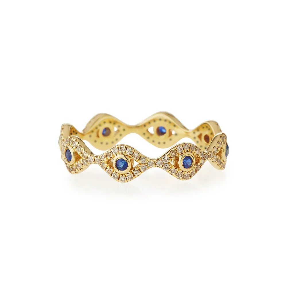 925 Sterling Silver CZ Stone Eeternity Evil Eye Ring Brand Gold Plated