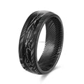 POYA Men's Ring Black 8mm Meteorite Inlay Stainless Steel Ring Etch Damascus Steel for Mens Wedding Band Fashion Jewelry