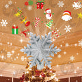 Christmas Tree Topper Decorations Projector Light 3D Rotating Hollow Glitter Snowflake Xmas Tree Decor With 6 Projection Star