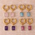 Luxury Bling Zircon Square Dangle Hoop Earrings Boho Gold Natural Stone Huggie Earrings Women Jewelry Wholesale Dropship