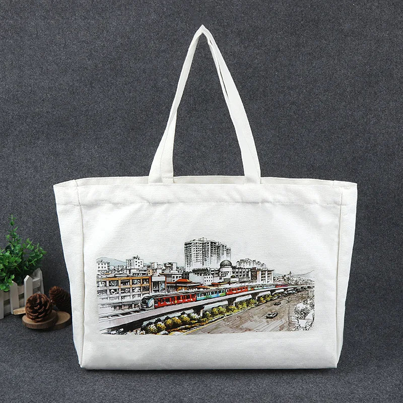 Popular Design Personalize Logo Cotton Bags Blank Large Canvas Recycled Shopping Tote Bag Custom Printed