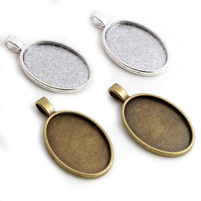 20x30mm Inner Size Antique Silver Plated Bronze Simple Style Cameo Cabochon Base Setting Charms Pendant Necklace Findings