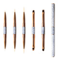 Marble Metal Handle Nail Painting Line Brush Tools Wholesale Rose Gold Nail Brush Set Double Head