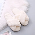Winter Home Slippers Shoes Ladies Cross Soft Plush Furry Female Open Toe Slides Women Warm Faux Fur Slippers