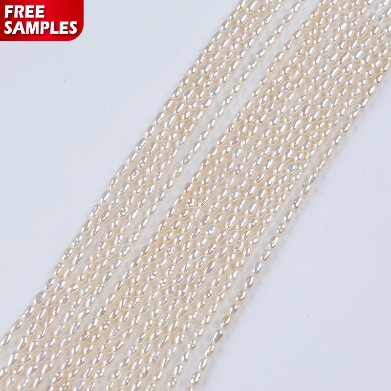 Freshwater Natural 3-4mm Mini Rice Oval Pearls Strand Loose Beads for Jewelry Making Wholesale Perlas Sueltas Pearly Pearls